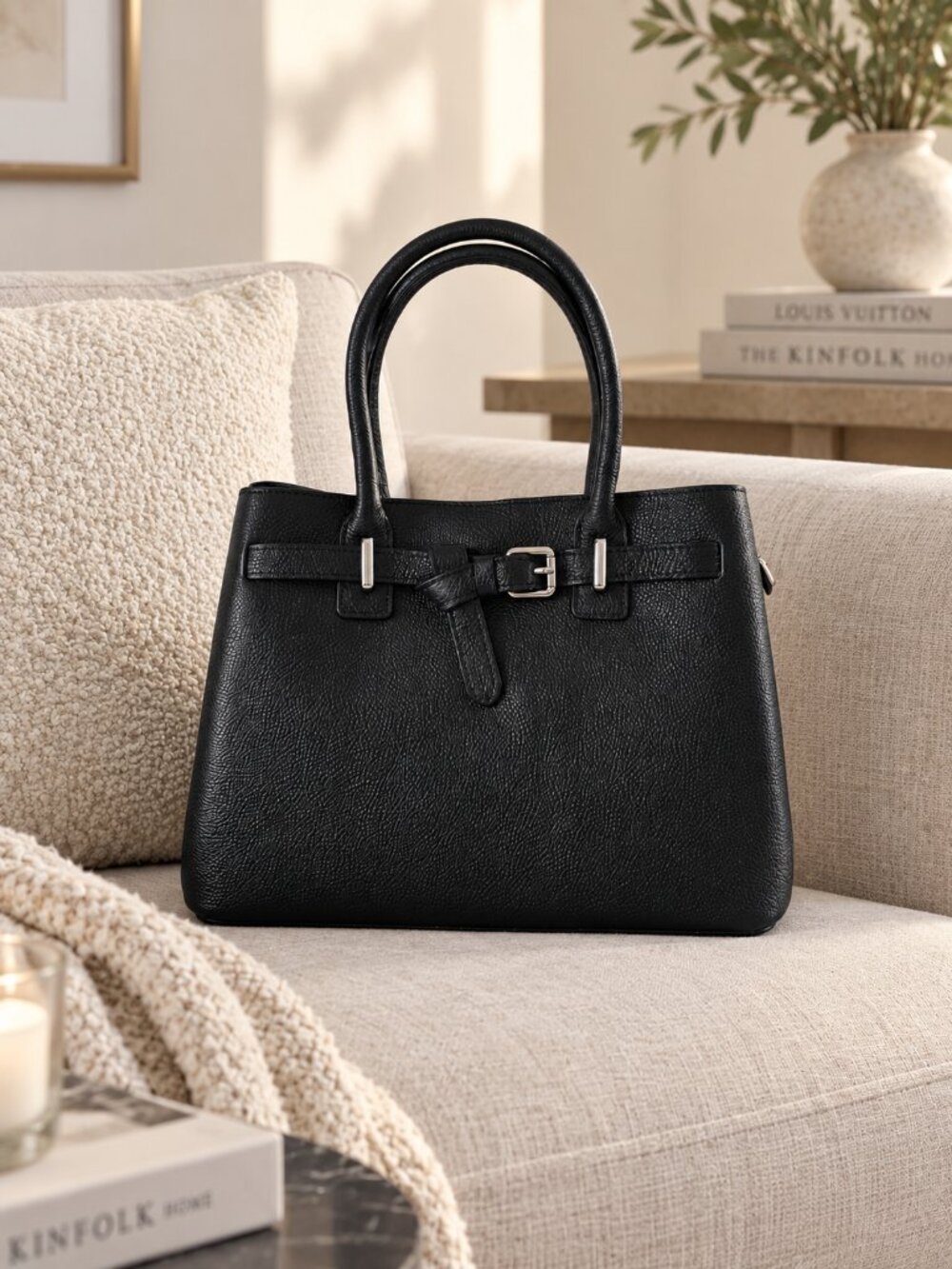 Large Black Leather Work Bag, Italian Leather Handbag, Structured Tote Bag
